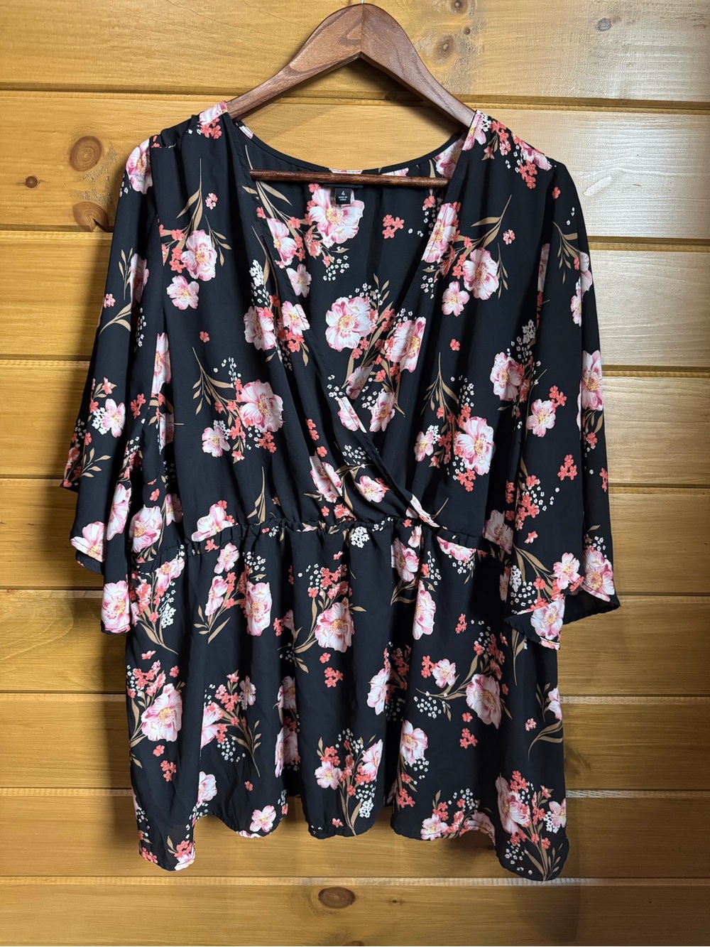 torrid Black Floral Pink Wrap-Front Blouse